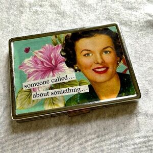 Vintage Relisted Anne Taintor ID holder metal “someone called about something”